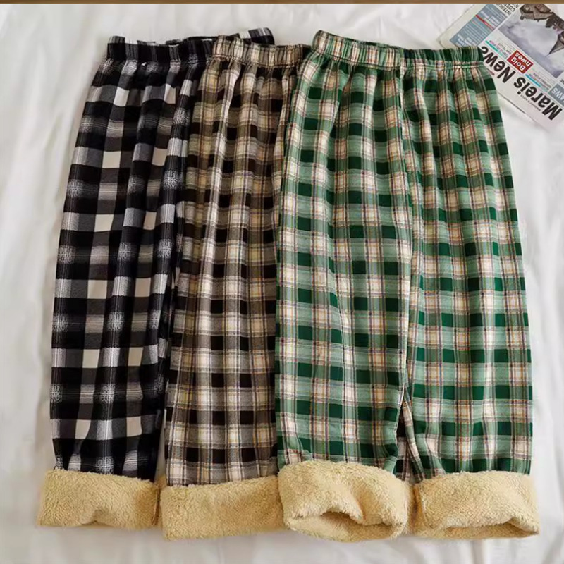 女性用の厚みのあるベルベットのチェック柄パンツ、新しい冬スタイル、スリムで多用途、ハイウエスト、ルーズ、カジュアル、ワイドレッグパンツ、ズボン|undefined
