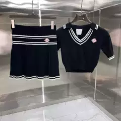 Cross-Border CA Casa Original Two-Tone Knit Patchwork Sweater and Skirt Set, Preppy Contrast Color, Versatile Slimming Women