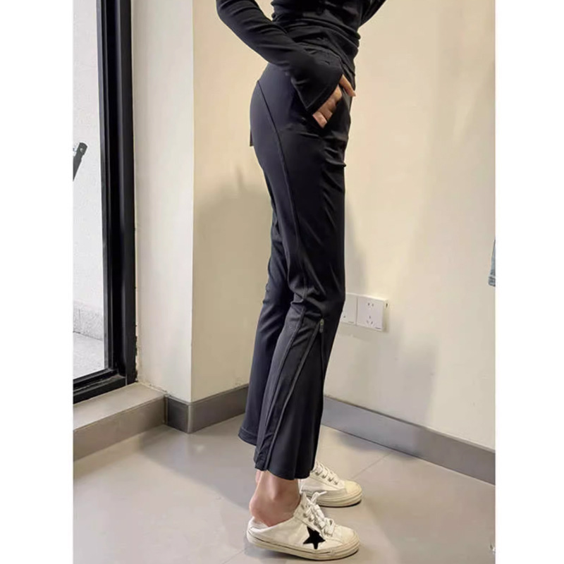 Liangyixuan Black Zipper Sports Pants Women's Summer High Waist Comfortable Slimming Casual Design Sense Micro-Laptop Pants Women