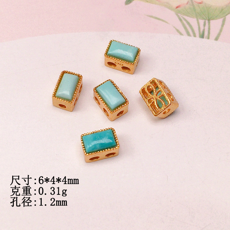 Natural turquoise round table accessories s925 silver gold-plated bracelet necklace string decoration diy handmade beads semi-finished products