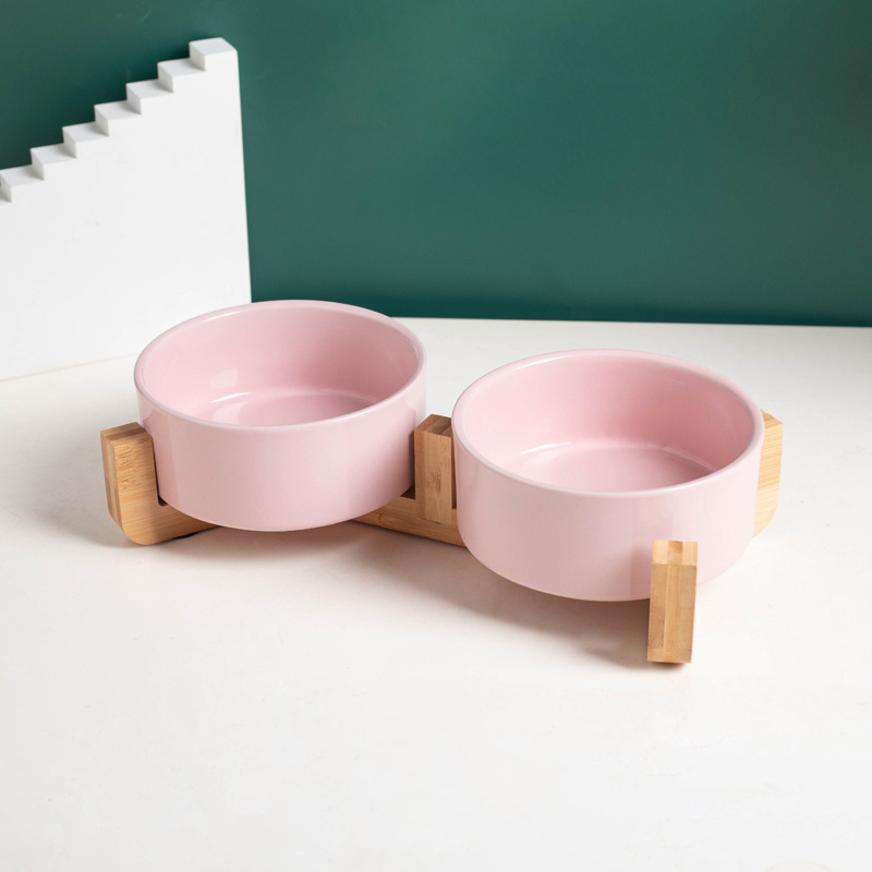 Tazón recto, doble tazón Rosa + doble tazón de madera