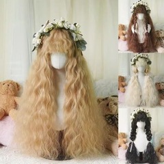 かつらレディースLolita森系田园ウール巻きリネンゴールドブラックブラウン万用80cm巻き前髪ヘアセット