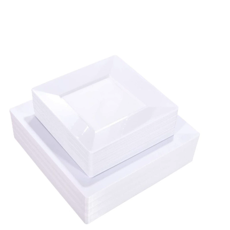 6,5/9-дюймовая жесткая пластиковая обеденная тарелка PS Черная Квадратная тарелка в Пномпене Одноразовая обеденная тарелка Белая тарелка Европейская Вечеринка Квадратная тарелка