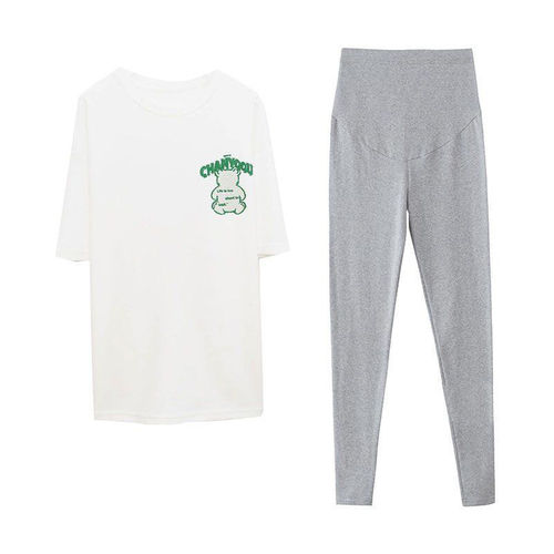 Maternity Summer Top Pure Cotton Set Stylish Outdoor White T-shirt Dress Spring and Summer Short Sleeve Maternity Base Shirt