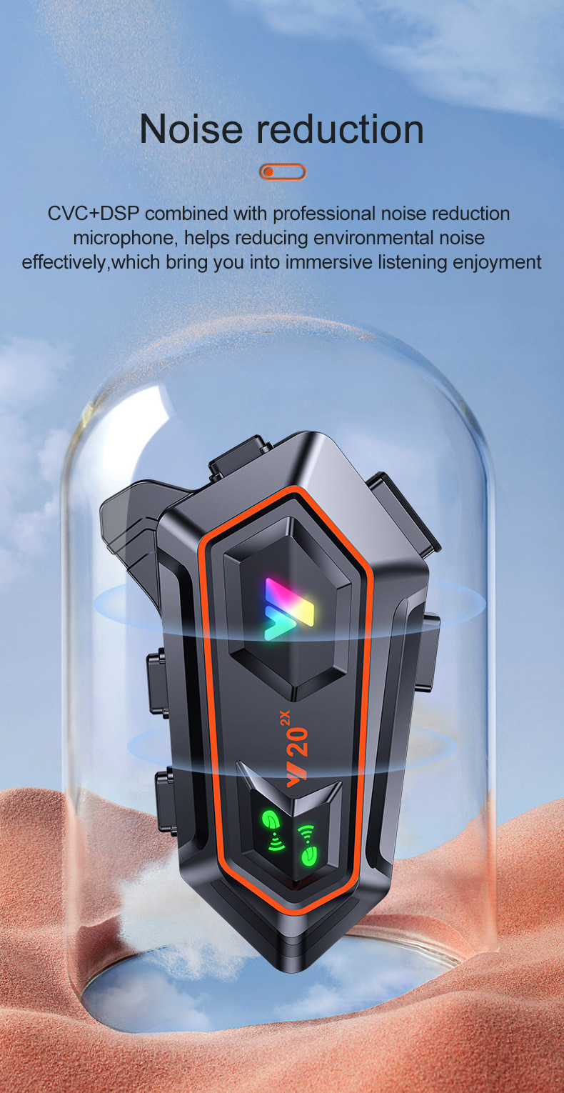 Y20-2X Cross-Border Motorcycle Helmet Riding Bluetooth Headset Waterproof Dustproof Long-Lasting Dual Intercom Outdoor