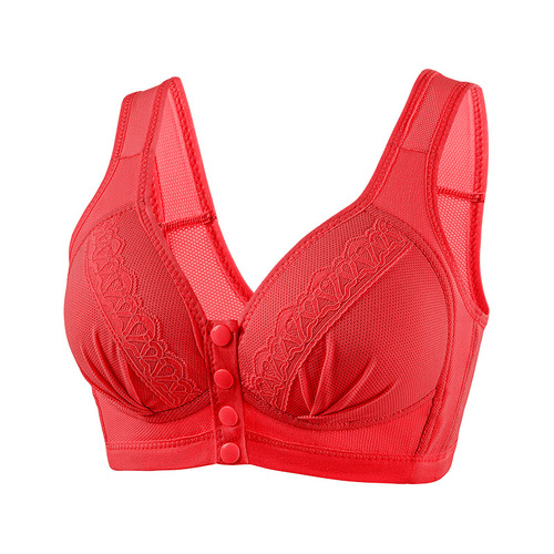 Comfortable Mother's Bra Without Underwire, Thin Model, Front-Closure Button Bra, Backless Style, Push-Up Design, Suitable for Middle-Aged and Plus-Size Women