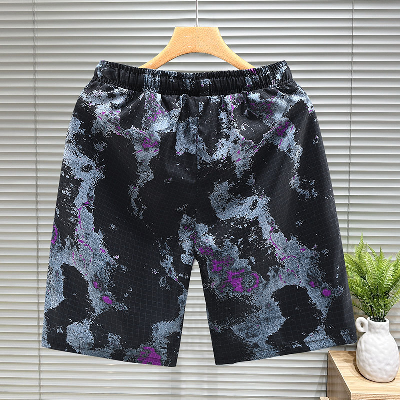 Beach pants, men's summer ice silk thin floral loose straight style trendy casual home, 5-inch quick drying large_voghion.com