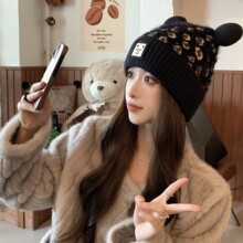 日系可爱卡通小熊耳朵毛线帽子女2025新款秋冬季保暖氛围感针织帽