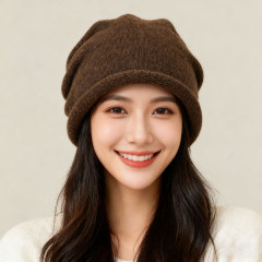 简约羊毛针织堆堆帽女秋冬季百搭时尚个性小众套头月子防风冷帽男