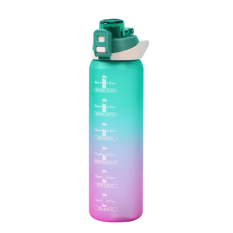 Nueva moda de gran capacidad al aire libre esmerilado taza de plástico gradiente deportes botella de agua portátil colorido espacio taza de beber directa
