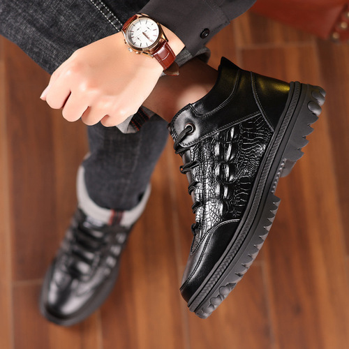 Cotton shoes men's winter thickened velvet business casual dad shoes genuine leather non-slip middle-aged and elderly warm woolen shoes