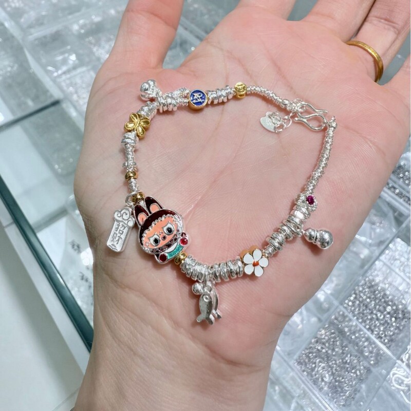 Labubu スターリングシルバーブレスレット純銀 999 新中国風中国風バブルマート巻きシルバーブレスレットガールフレンドギフト用|undefined