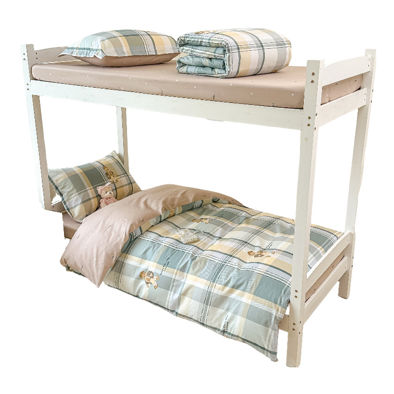 Sin impresión de cuatro piezas de algodón puro, algodón completo, ropa de cama transpirable para estudiantes, cuatro piezas de clase madre y bebé