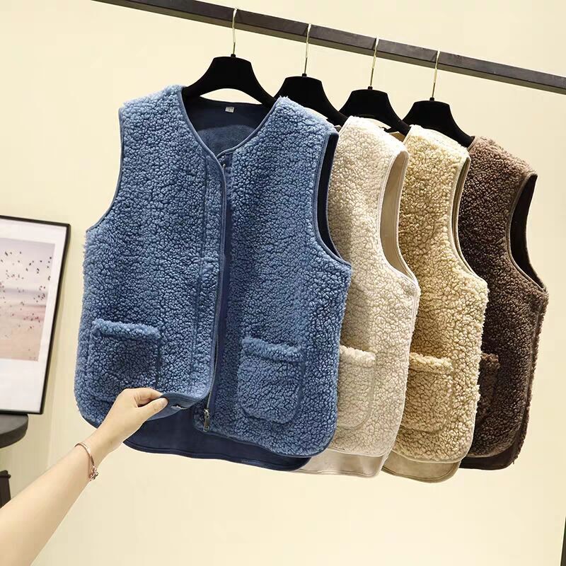 Lamb Wool Vest Women's Short Coat 2023 Autumn and Winter Fur Integrated Vest Loose Waistcoat New Chinese Style National Style