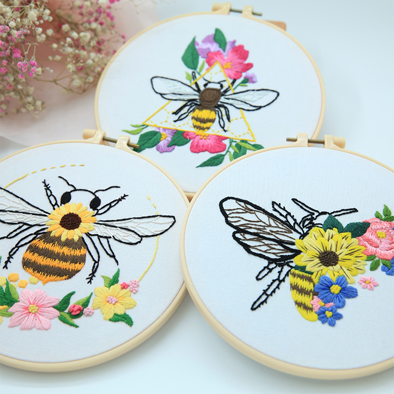 Bordado DIY abeja mariposa colgante pintura hecha a mano principiante práctica Lu Bordado Cruz puntada salón adornos de flores
