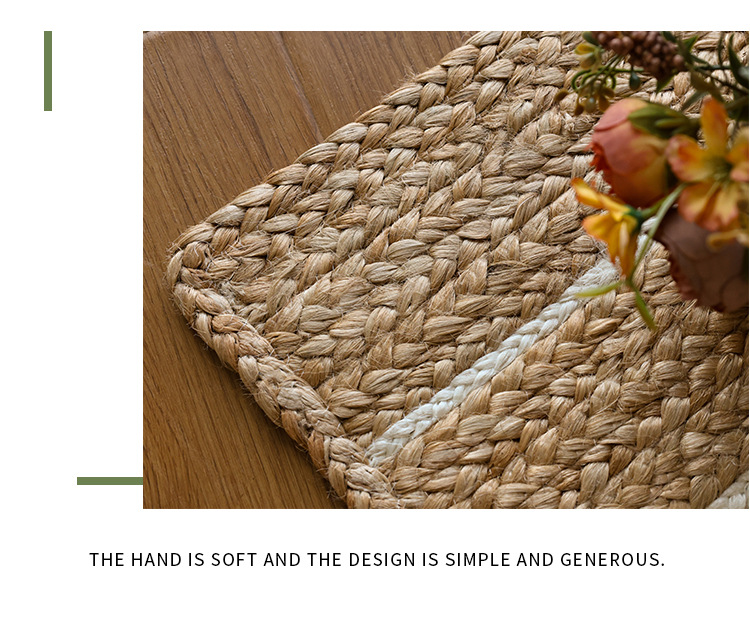 Natural Jute Hand-Woven Floor Mat for Entryway, Living Room, Bedroom, Bedside, Non-Slip, Glue-Free, Simple Carpet