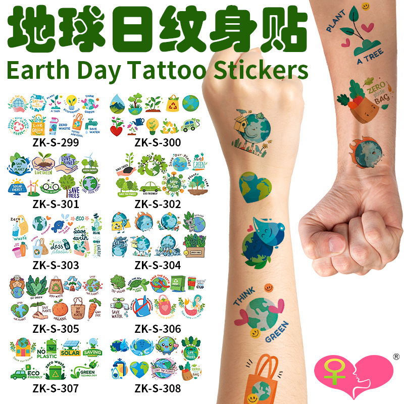 Earth Day Tattoo Stickers, Environmental Awareness Children's Reward Tattoo Stickers, Safe Waterproof Disposable Butterfly