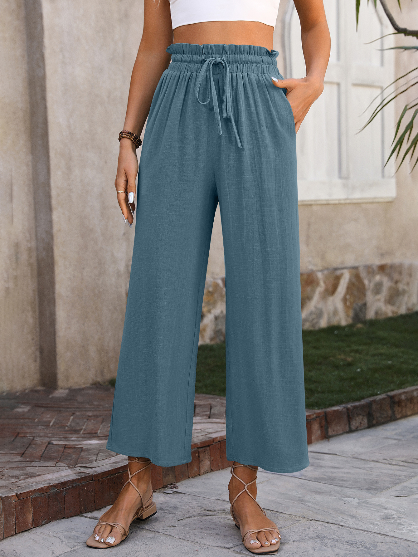 280g Weight Full Length Pants Length Cotton and Linen Fabric Type High Waist Waist Line Casual Pants Pants Type Inelastic Elasticity Holiday, Daily Occasion Regular Fit Fit Type Solid Color Pattern Summer, Spring, Autumn Season Women's Gender Pocket Design Vintage Style Style Women's Holiday Daily Vintage Style Solid Color Full Length Pocket Casual Pants 14