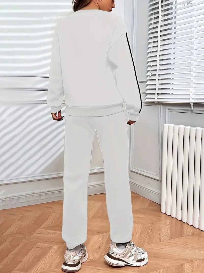 Damen Oversized Pullover Und Hose Set Mit Herz Print Zweiteiler_voghion.com