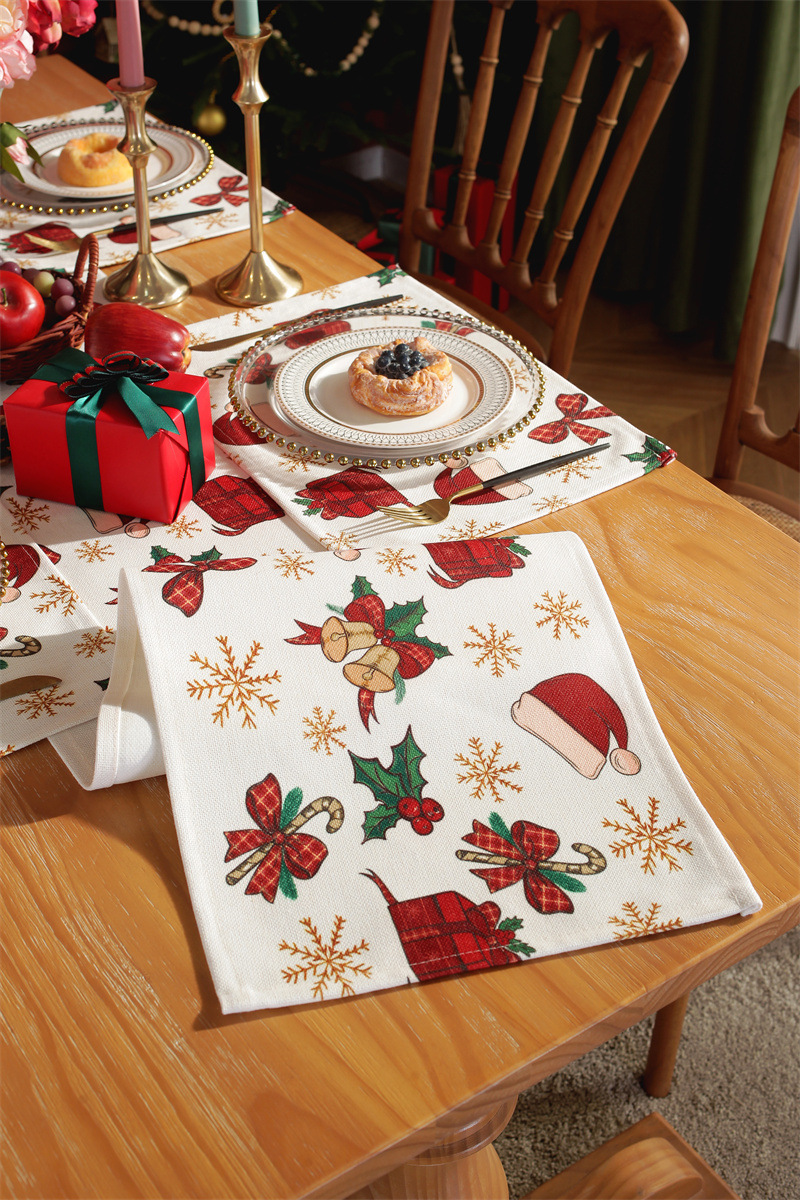 Runner da tavola natalizio stampato in policotone albero di Natale fiocco di neve tovaglietta tovagliolo tovaglia decorativa_voghion.com