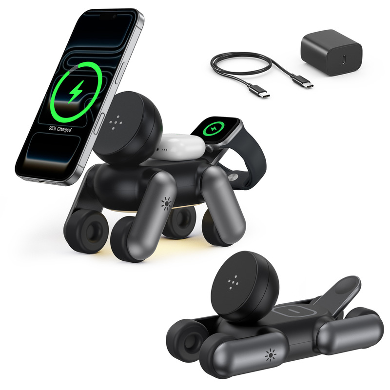Cross-Border New Model Robot Dog Magnetic Multifunctional Three-In-One Wireless Charger Suitable for Apple 17Magsafe