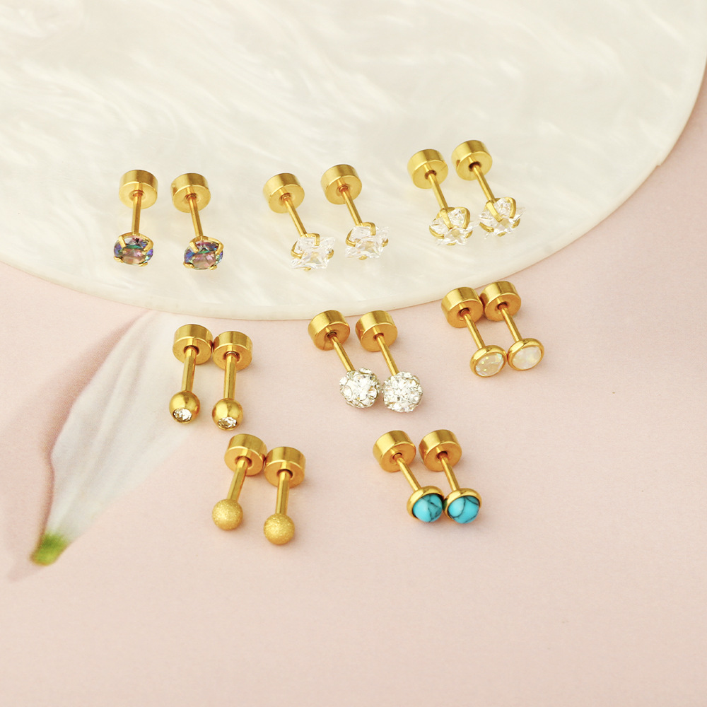 Simple Geometric Stainless Steel Earrings Gold Ear Bone Nails Hoop Studs detail image 8