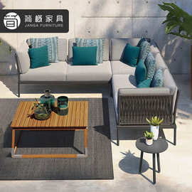 北欧户外庭院藤编沙发椅茶几组合别墅花园露台家具酒店民宿沙发套