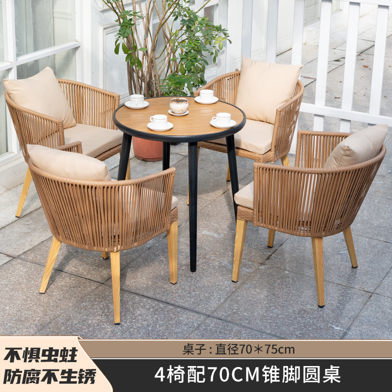 4 sillas con mesa redonda de pie cónico de 70cm