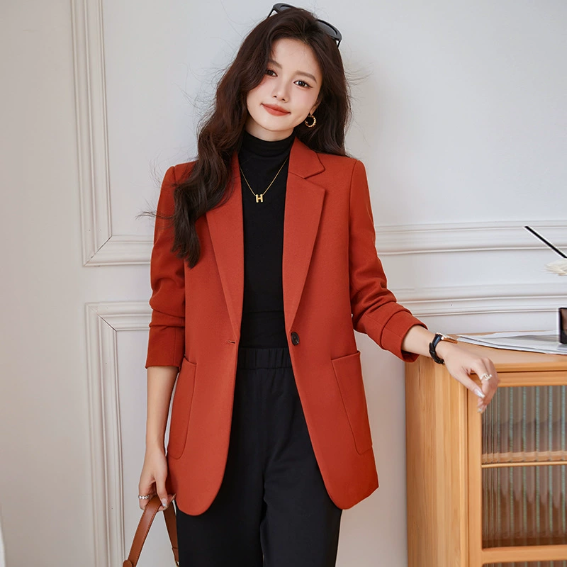 Apricot demi-season small classic suit jacket, thermal underwear for leisure, 2023 collection, for teenagers, autumn