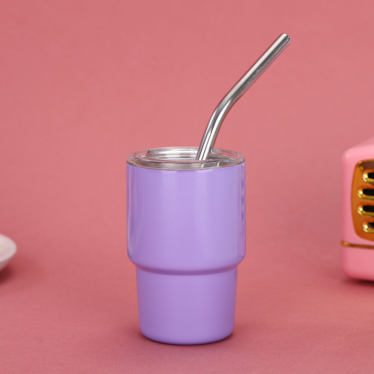 Transfronterizo Amazon 3oz mini copa de vino 304 acero inoxidable con taza de vacío de paja taza de café de color portátil