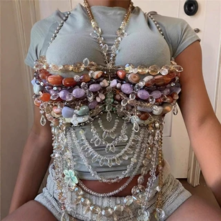 宝石胸衣跨境速卖通身体链辣妹文胸欧美露背挂脖串珠抹胸b25293