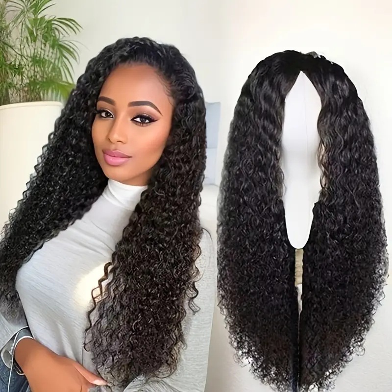 Perruque Lace Front avec extensions de cheveux synthétiques bouclés, couverture complète, cheveux ondulés mi-longs_voghion.com
