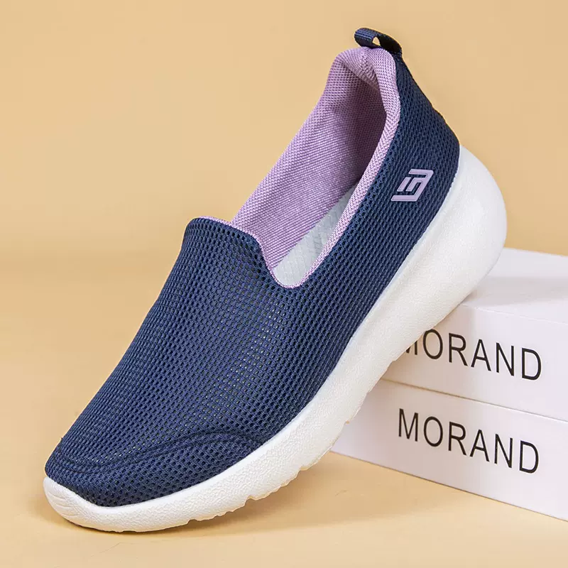 健步鞋2024春季新款一脚蹬中老年妈妈鞋网面透气男女同款休闲单鞋