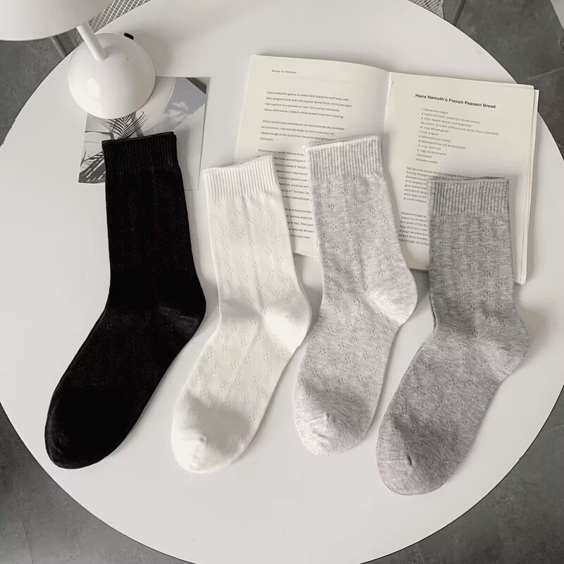Women's Socks for Spring and Summer, Korean Style, Versatile, Solid Color, Thin, Mid-Calf Socks, Mesh Breathable, Ballet Style, Slouch Socks, Long Socks for Women