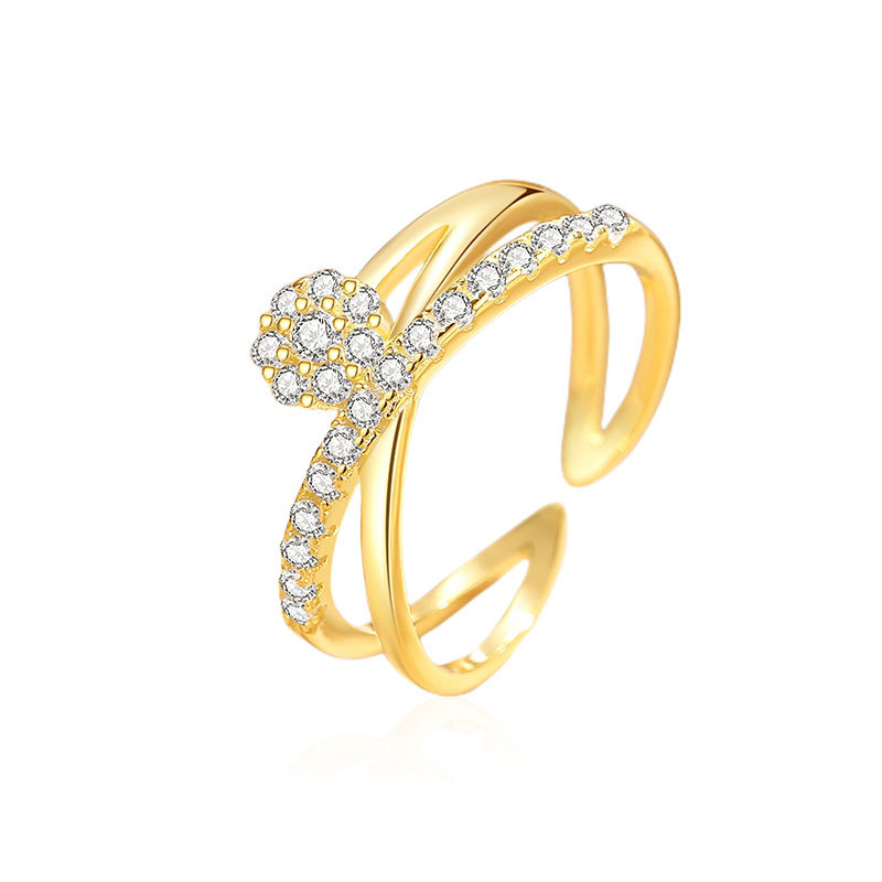 925 plata esterlina pequeña línea de flores anillo de diamantes joyería de moda estilo japonés y coreano doble capa apilada anillo de mujer al por mayor
