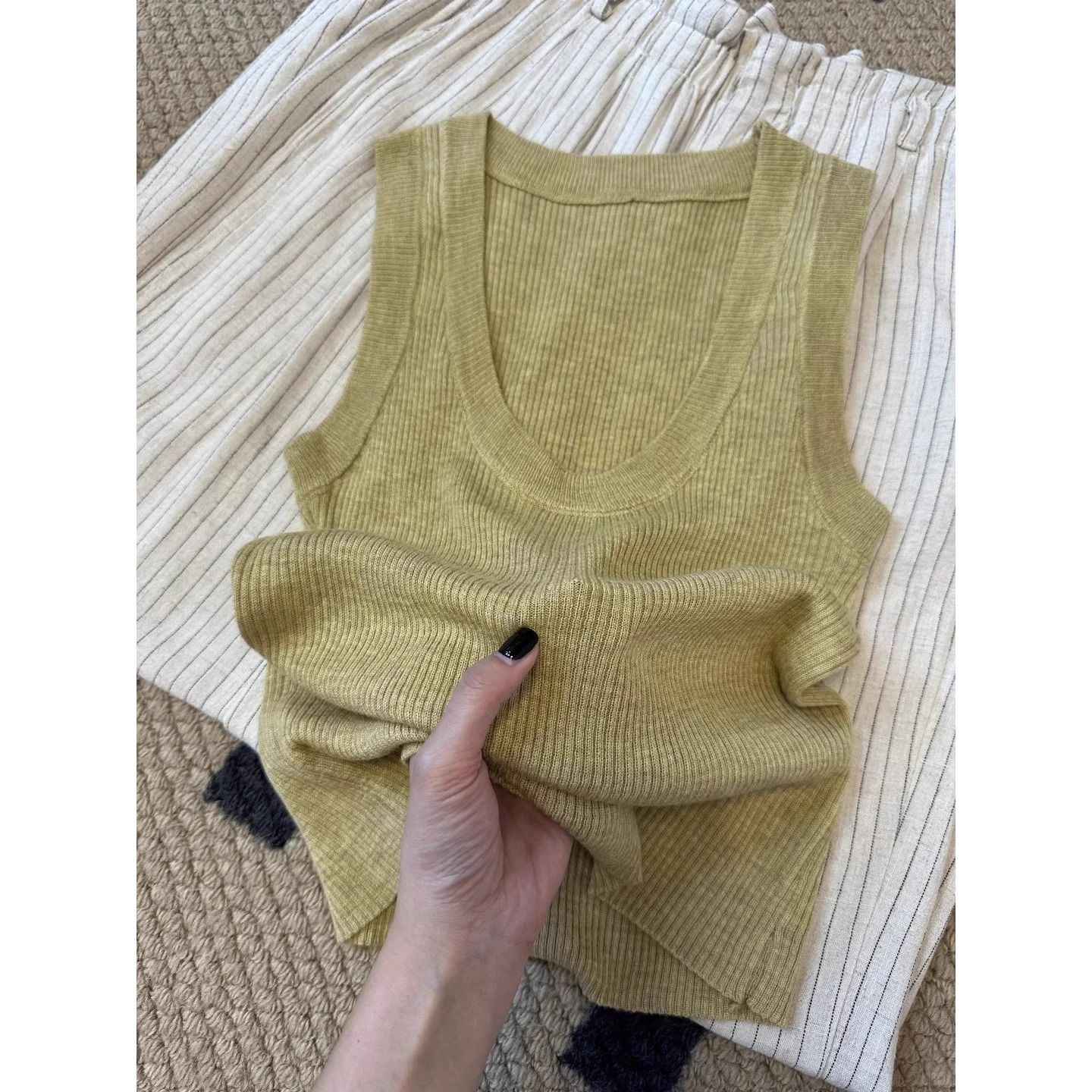 K Wide Shoulder Strap, U-neck, Knit Camisole, Women's Hooded Tank Top, Outerwear Top_ecoleips.com