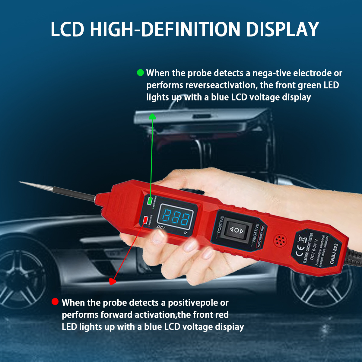 Automotive Circuit Tester 6-24V Digital Display Line Finder with Light Anti-Interference Power Detector Line Finder