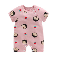 New Summer Clothing Infant Onesie Sweatshirt Newborn Baby Pure Cotton Short Sleeve Thin Open-Back Crawling Suit