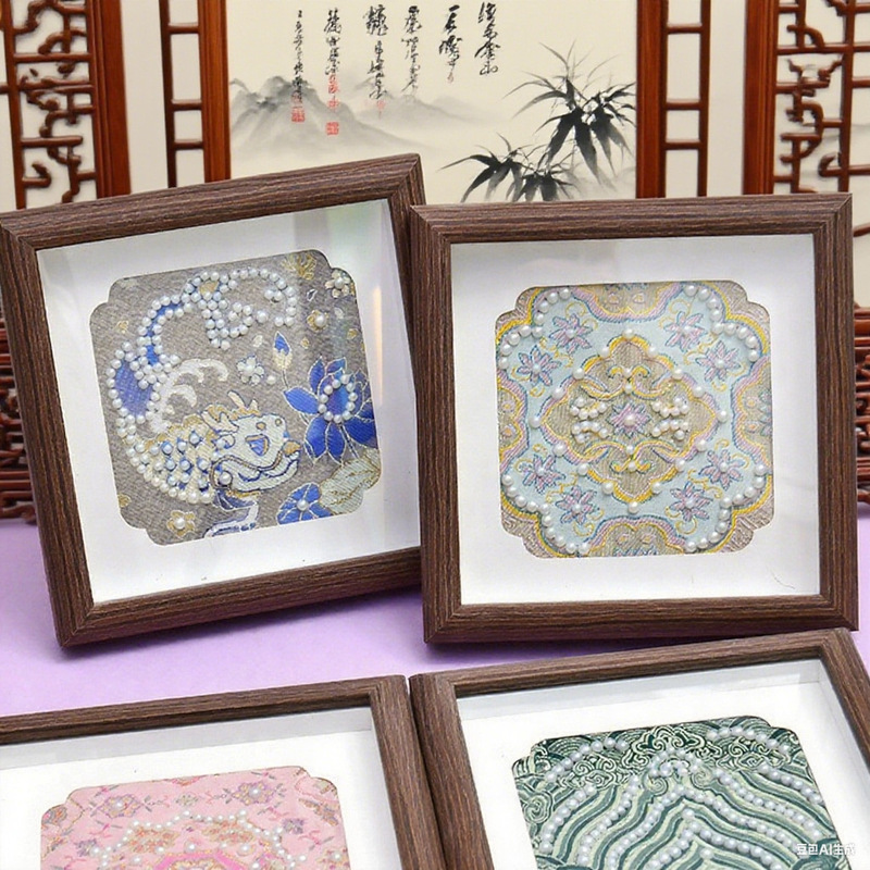 隆泽非遗仿宋锦珍珠画手工diy材料包新中式贴画相框团建沙龙活动|undefined