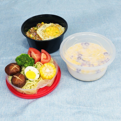 Disposable bowl noodle separator double-layer packing box takeout box wholesale 1250 with lid factory plastic PP round bowl