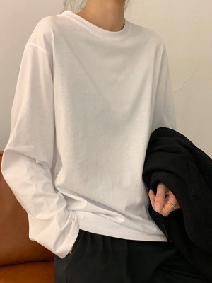 White Base Shirt for Women, Spring and Autumn 2025 New Korean Version Women's Fashion Layering Plain Color Student Long Sleeve T-Shirt for Women Trendy
