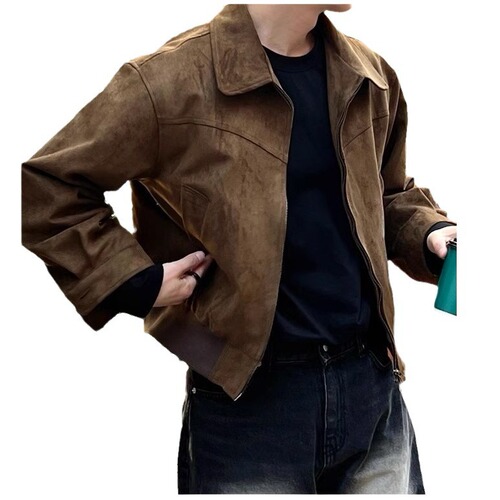 Men's 2024 High-End Brown Caramel Trendy Brand Collar Jacket, Influencer Style High Sensation Spring/Autumn Versatile Top