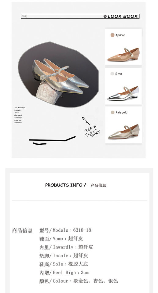 Giày cao gót nữ mũi nhọn quai ngang đính pha lê, đế xuồng độn cao bên trong, gót thấp dưới 3 cm — Màu bạc, Màu mơ, Màu vàng nhạt chi tiết 5