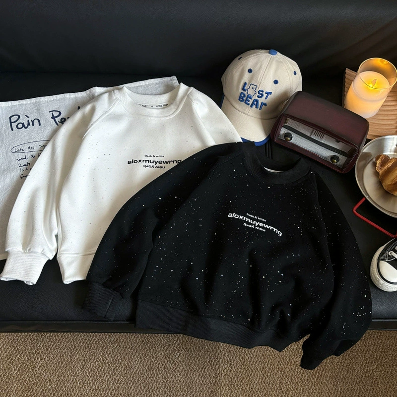 Осенняя детская серебряная толстовка в корейском стиле, хлопковые топы с круглым вырезом для мальчиков и девочек, детей среднего и старшего возраста