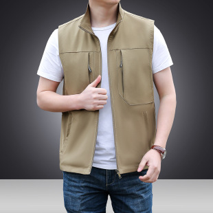 Men's Vest Four Seasons Universal Outdoor Casual Vest Middle-aged Outer Wear Waistcoat Printed Logo Vest Jacket