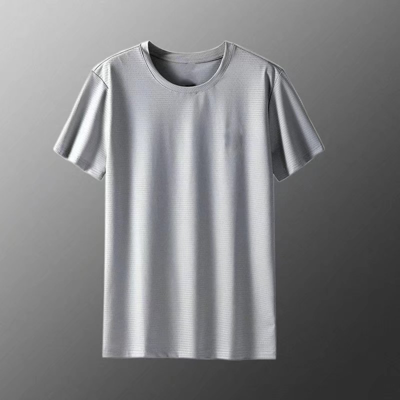 Camiseta de manga corta de seda de hielo de verano para hombres 2022 nuevo verano de gama alta cuello redondo media manga camiseta de secado rápido ropa superior con sensación de hielo