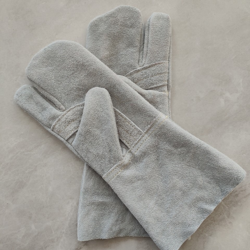 加厚耐磨手套 隔热防烫手套 加固三指牛皮电焊手套