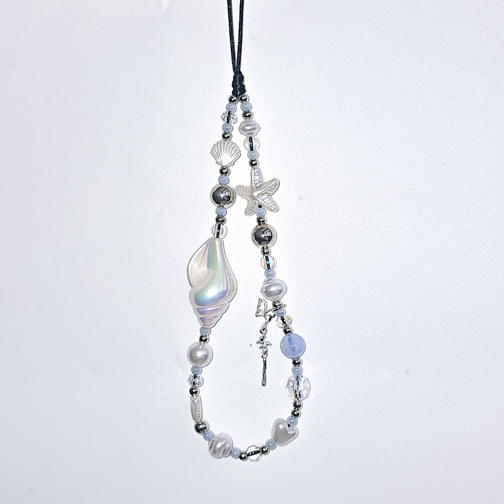 Wu Wu Original Summer Blue Ocean Style Conch Beaded Phone Chain Butterfly Pendant Phone Strap Decoration