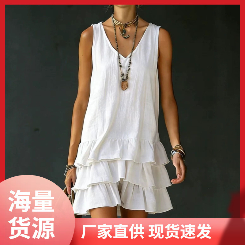2026 Spring/Summer Cross-Border European and American Amazon Independent Site Fashion Women's Loose Casual Solid Color Side Pocket Tank Dress for Women