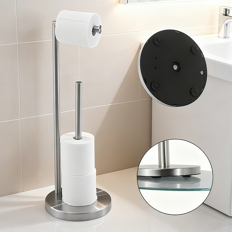 不锈钢立式纸巾架带吸盘落地式厕纸架双管纸巾座家用卫生间置物架
